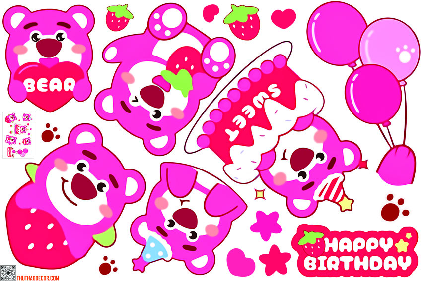[HCM] Decal dán tường GẤU DÂU LOSTO HAPPY BIRTHDAY -  Trang trí phòng bé - THUTHAODECOR