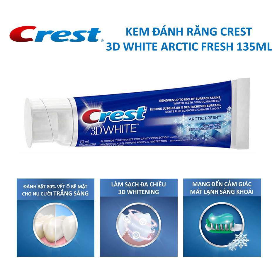 (Chính Hãng) KEM ĐÁNH RĂNG CREST 3D WHITE ADVANCED TRIPLE WHITENING 158G - Hàng Mỹ