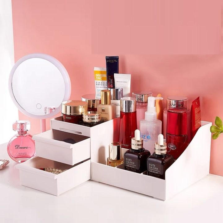 Kệ Để Đồ Trang Điểm Có Kèm Gương Tai Mèo Dễ Thương - Kệ Mỹ Phẩm Mini 2 Tầng - Bàn Trang Điểm Mini Có