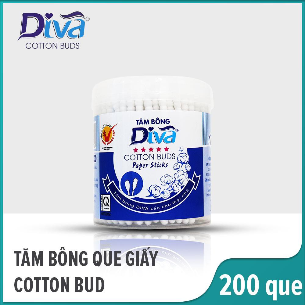 [Hcm]Tăm Bông Thân Giấy Kháng Khuẩn Diva Hộp 200 Cây