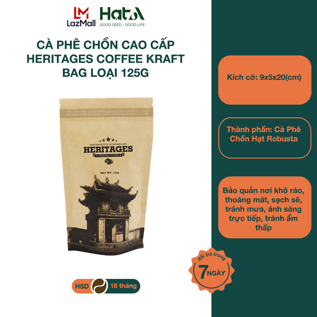 Cà Phê Chồn Cao Cấp Heritages Coffee Kraft Bag Hương Mai Cafe 100% Hạt Robusta Nguyên Chất Dạng Bột/