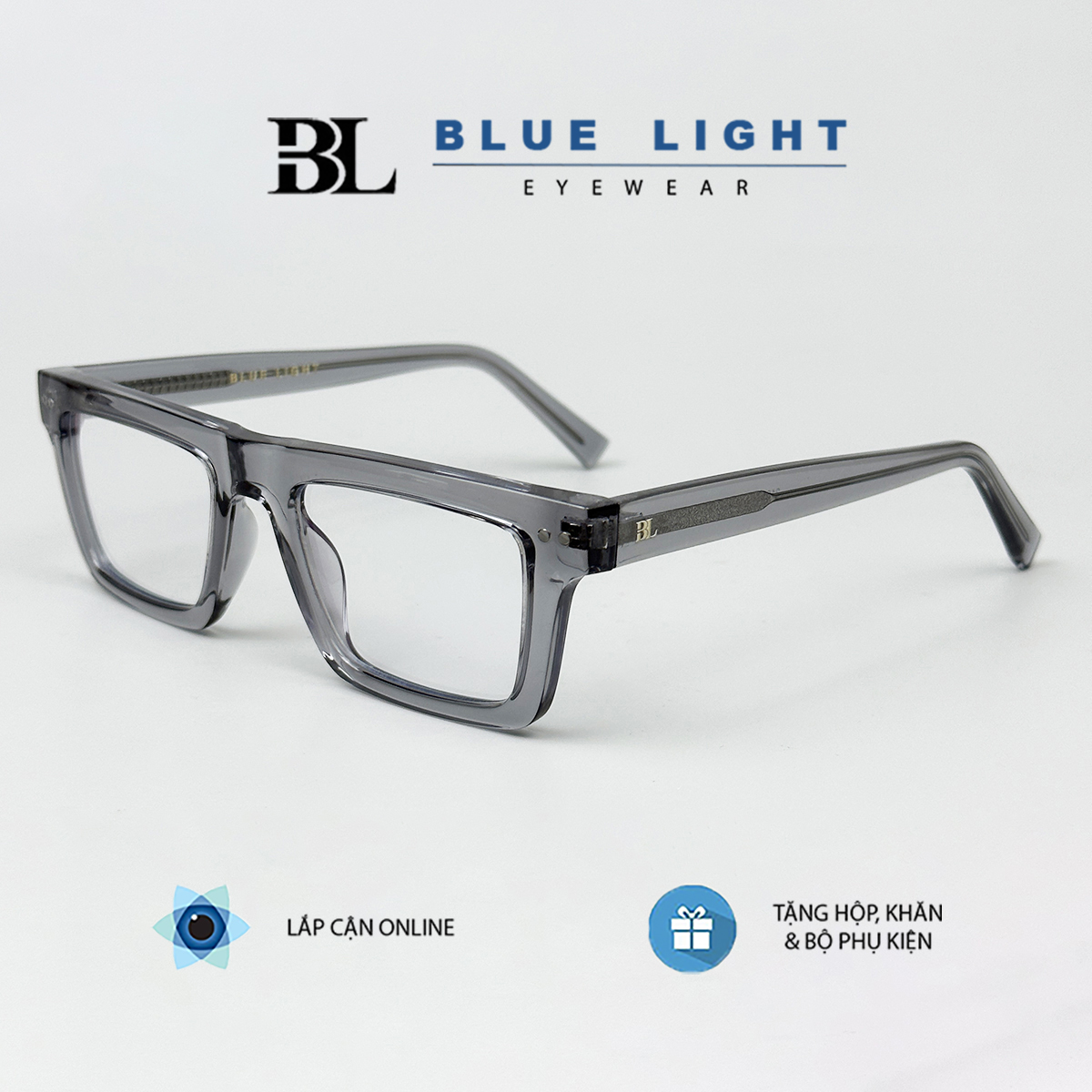Gọng Kính Cận Kính Giả Cận Nam Cao Cấp BLUE LIGHT Eyewear Mắt Vuông Nhỏ Góc Cạnh Nhựa Acetate Lõi Th