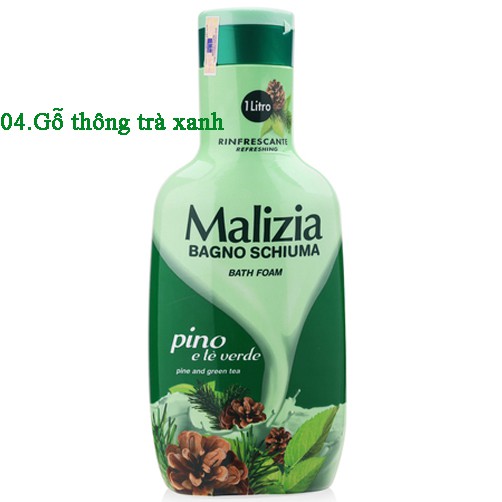 Sữa tắm hương gỗ thông và trà xanh Malizia Bath Foam Cao cấp Italy 1000ml