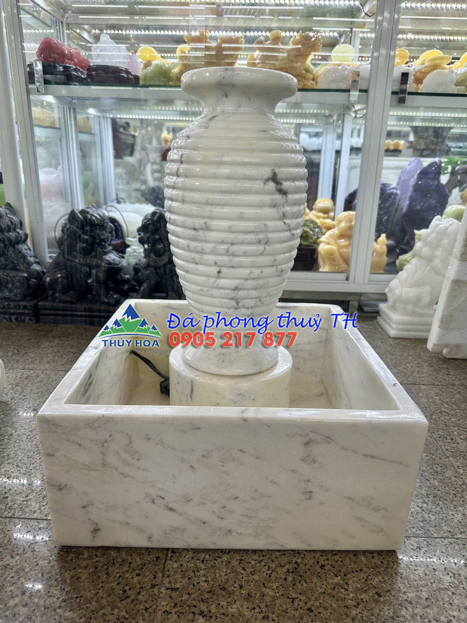 Thạch Thủy Bình phong thủy đá cẩm thạch trắng trang trí nhà sân vườn hồ cá - Cao 50cm