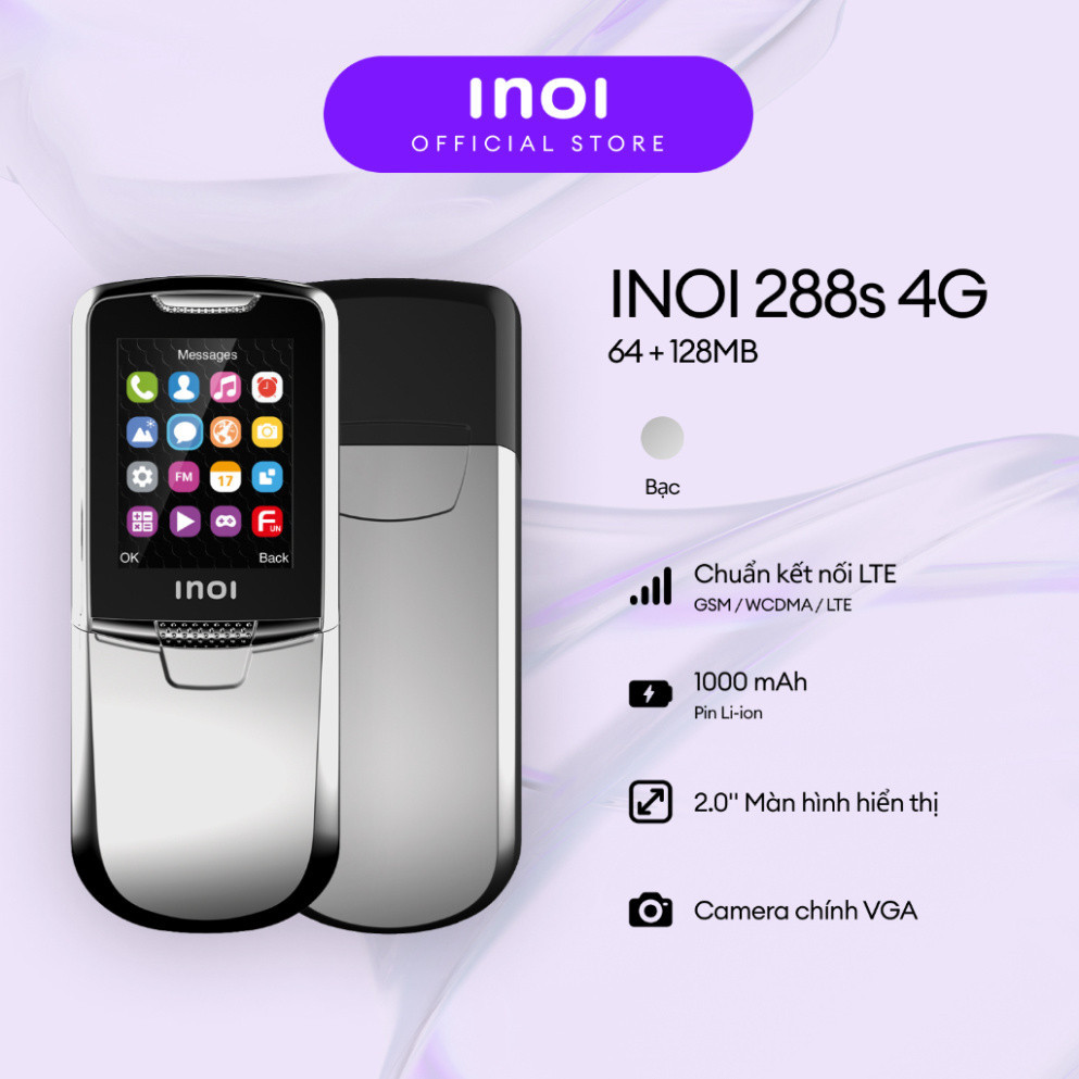 Điện thoại phổ thông INOI 288S 4G - thiết kế cổ điển nhỏ gọn - bảo hành 12 tháng