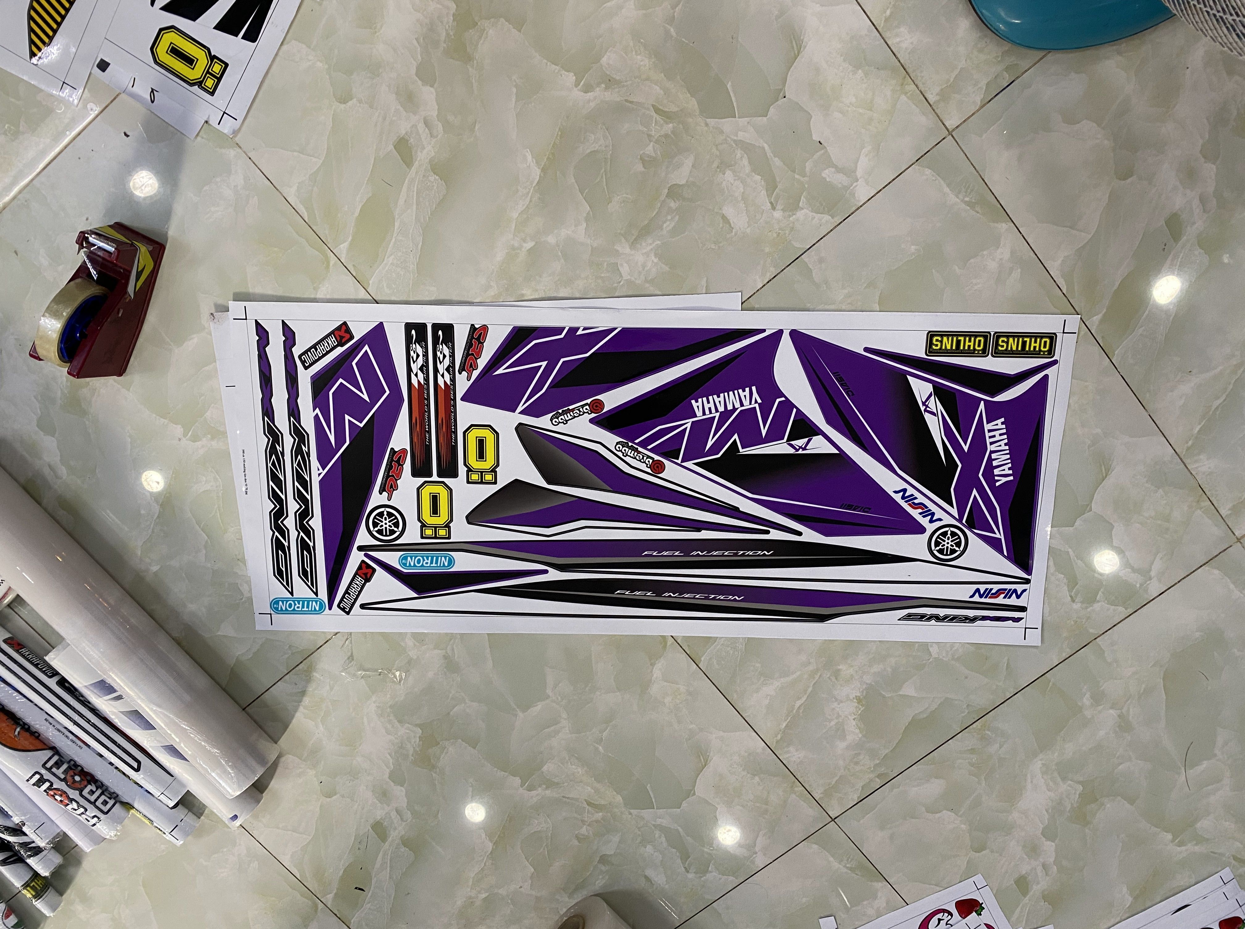 tem rời tím đen dán xe ex 150 mẫu MX king