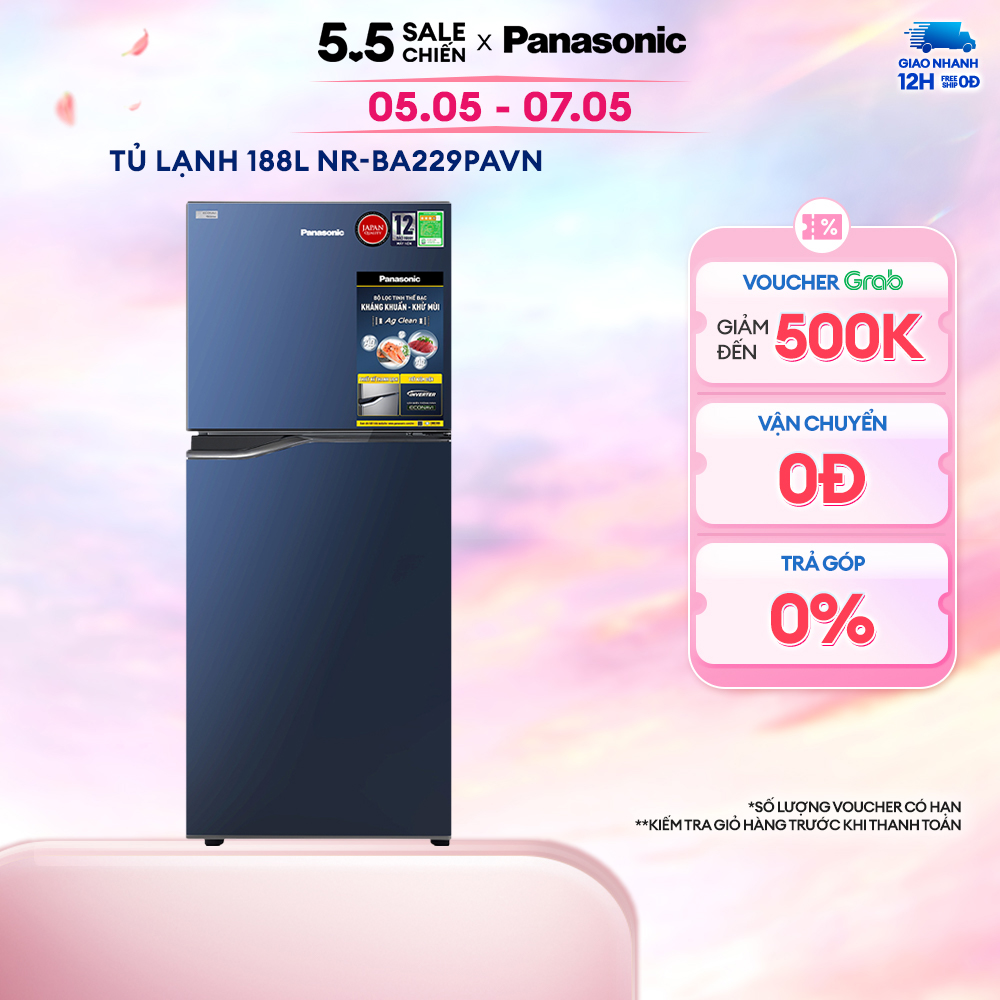 [Trả góp 0%] Tủ Lạnh 2 Cánh Panasonic 188 Lít NR-BA229PAVN - Kháng khuẩn tinh thể bạc Ag+ - Bảo hành chính hãng 24 tháng
