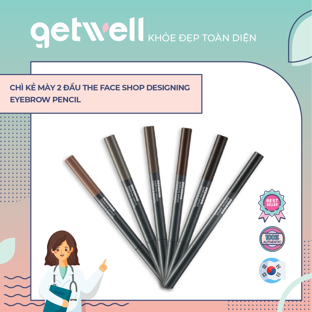 [HCM]Chì kẻ chân mày 2 đầu The Face Shop Designing Eyebrow Pencil đủ 6 màu