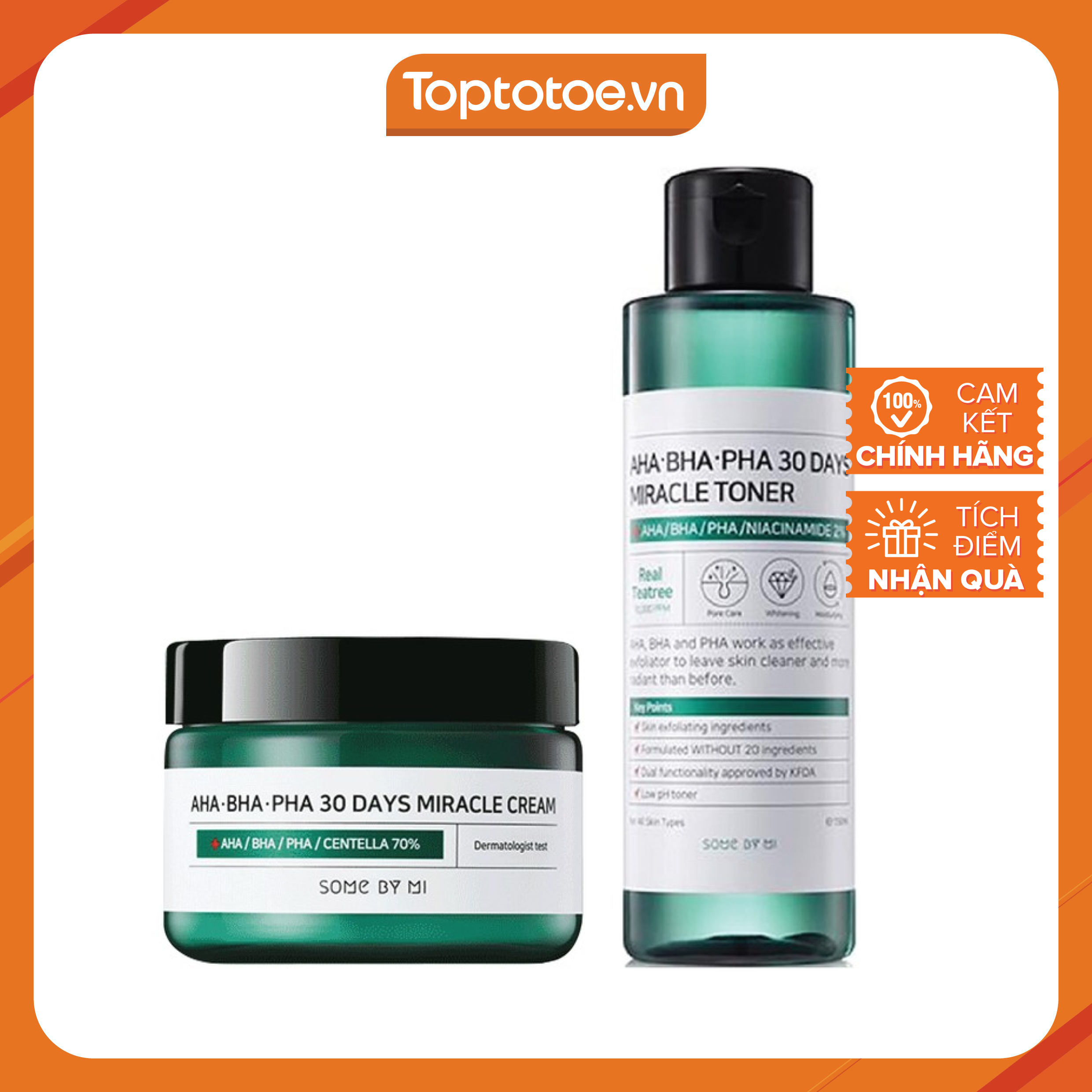 Bộ Dưỡng Da Trị Mụn Nước Hoa Hồng Và Kem Dưỡng Some By Mi Aha Bha Pha 30 Days Miracle (Toner 150Ml + Cream 60G)