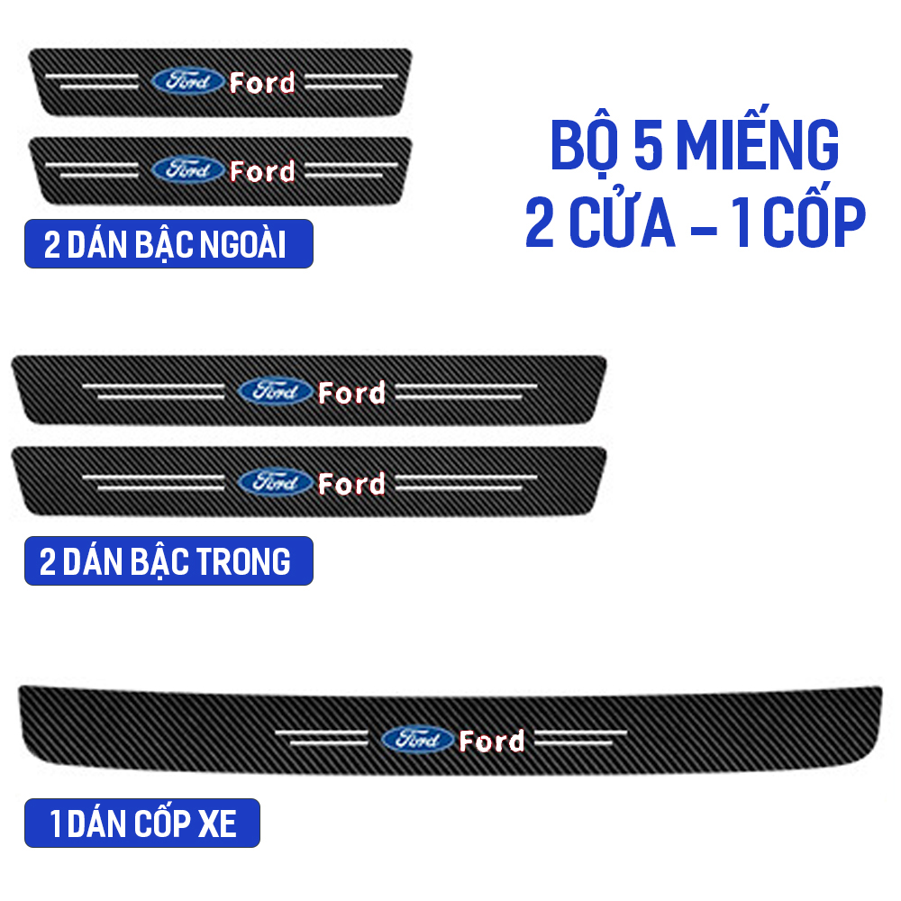 [FORD] Bộ 9 miếng dán bậc cửa ô tô carbon bộ dán chống trầy xước bảo vệ bậc lên xuống cửa xe hơi oto