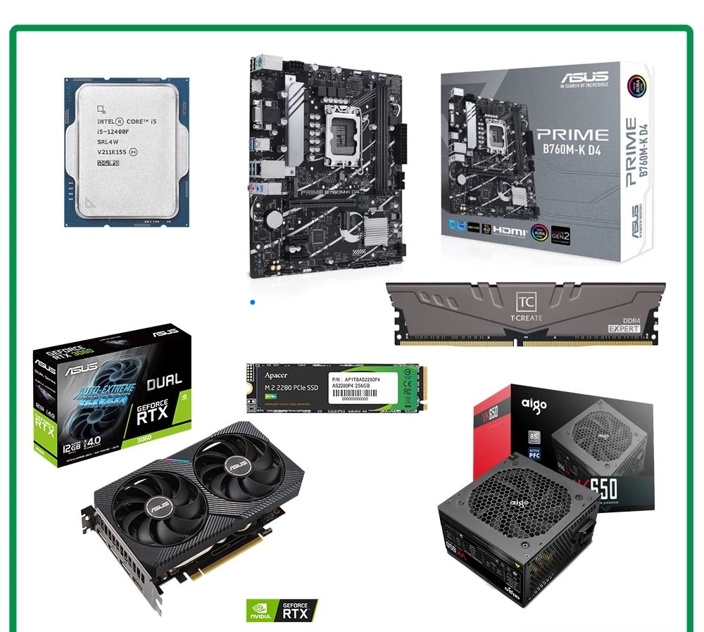 COMBO PC CORE I5 12400F Tray + ASUS B760M-k + VGA ASUS 3060 12GB DR6 + 16GB Bus 3200MHz + Apacer 512