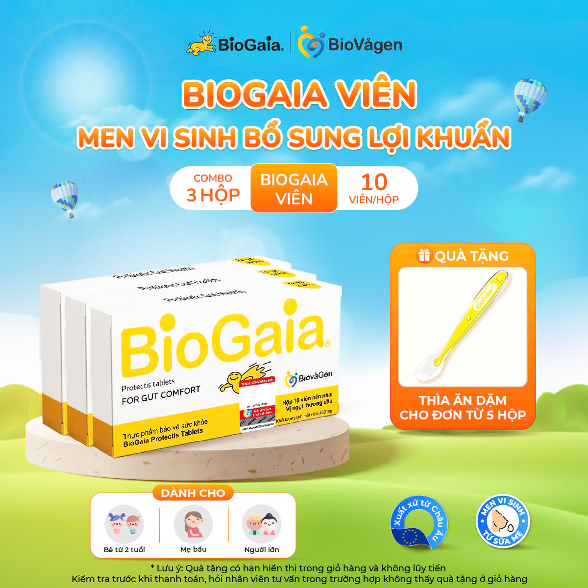 Combo 3 men vi sinh BioGaia ProTectis Dạng viên cải thiện hệ tiêu hóa xuất xứ Thụy Điển hộp 10 viên