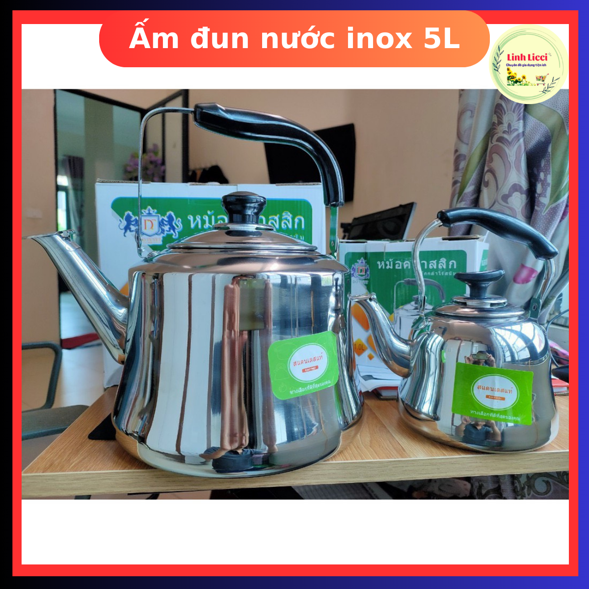 Ấm đun nước inox 5 lít Thái Lan-siêu nấu nước dùng cho các loại bếp: từ hồng ngoại gas...
