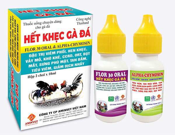 Thú y cặp hết khẹc gà đá Flo30 oral + alpha chymosin (10ml/lọ)
