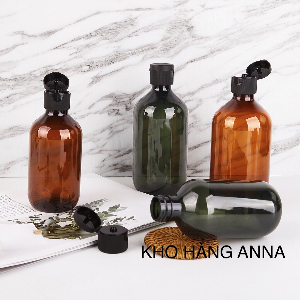 10 Chai 300Ml/500Ml Nắp Bật Đen - Combo 10 Chai Nhựa Pet Màu Nâu / Màu Xanh Lá 300Ml / 500Ml Nắp Bật Màu Đen - Chai Chiết Mỹ Phẩm