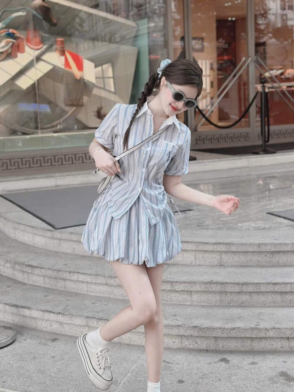 Set bộ thời trang nữ chất lennin áo sơ mi ngắn tay có túi áo rút dây mix quần đùi ống rộng phong các