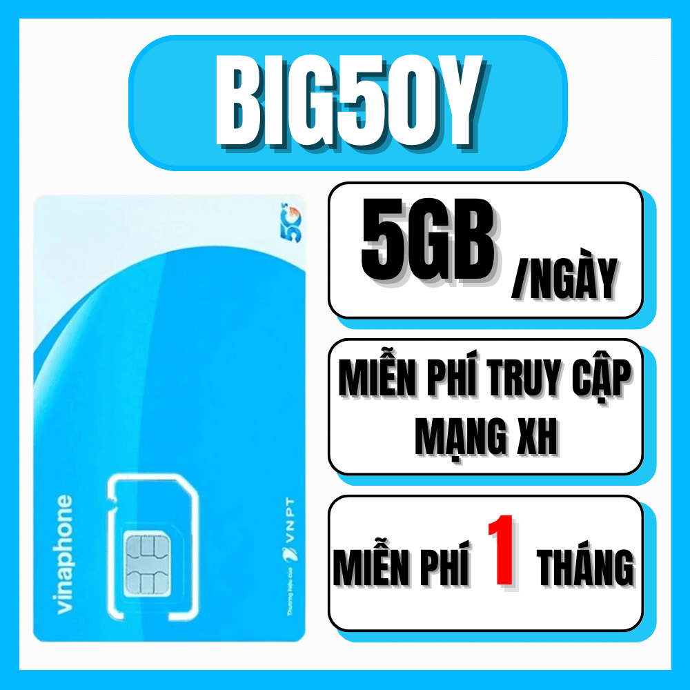 ( 1 TỶ GB - CHỈ 50K/THÁNG ) Sim 5G Vinaphone 1 Tỷ G BIG50Y Miễn Phí Max Data Tốc Độ Cao Xem Y0u Tik
