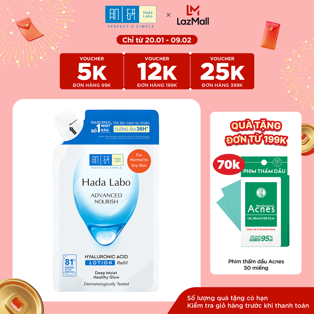 Túi refill lotion dưỡng ẩm Hada Labo Advance Nourish Hyaluronic Acid cho da thường và da khô 170ml