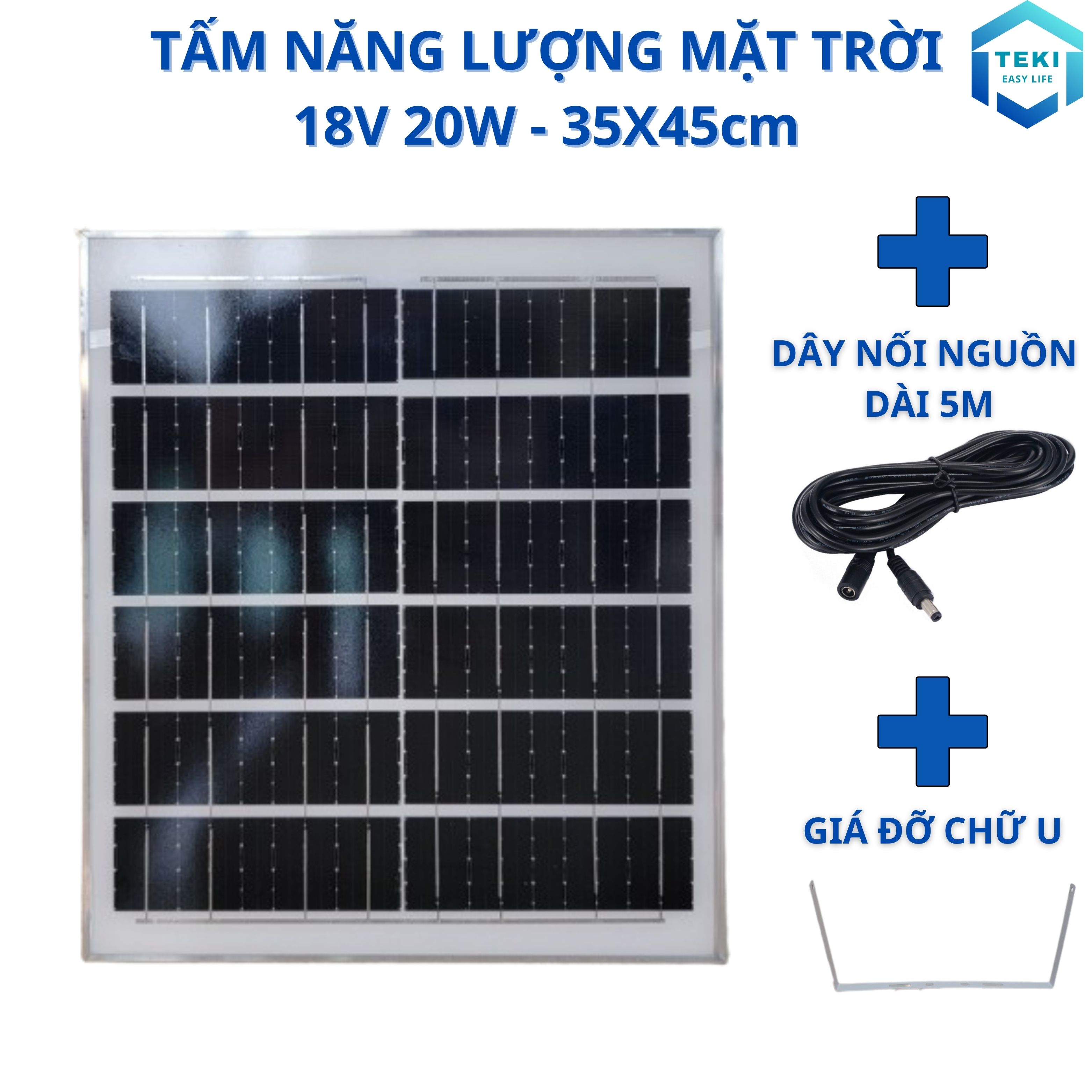 TẤM PIN NĂNG LƯỢNG MẶT TRỜI MONO 18V 20W 35x45cm - TEKI