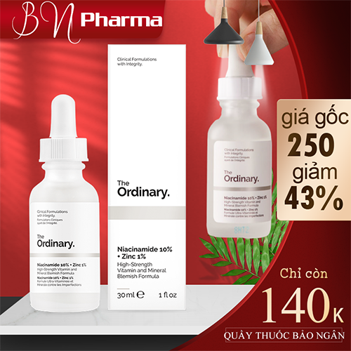 Tinh chất The Ordinary Niacinamide 10% + Zinc 1% serum sáng da thu nhỏ lỗ chân lông.trị nám tàn nhang