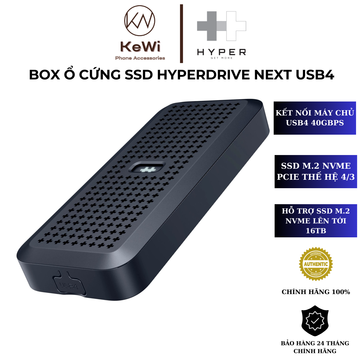 Box Ổ Cứng SSD Di Động HyperDrive Next USB4 NVME SSD ENCLOSURE Kèm Dây Kết Nối - HD5001GL - HÀNG CHÍ
