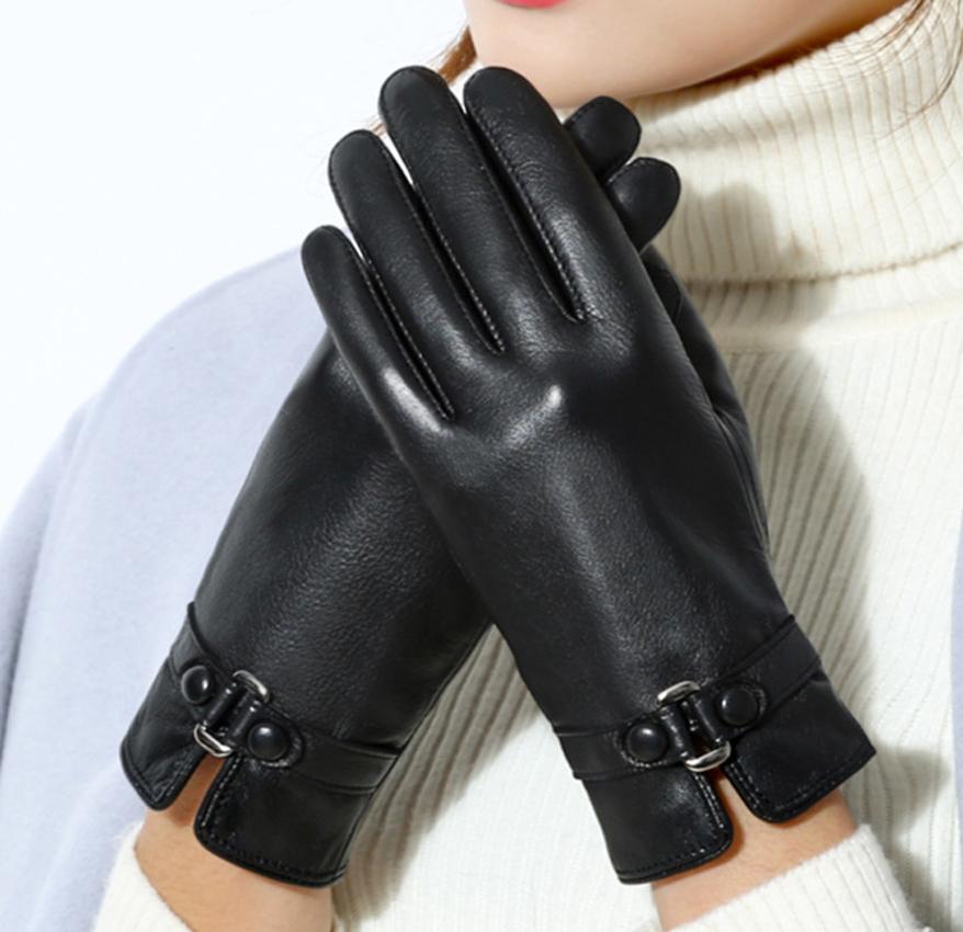 [Hoàn Tiền 15%] Găng tay nữ da cao cấp chống bong nổ hai lớp nỉ cảm ứng điện thoại 10 ngón