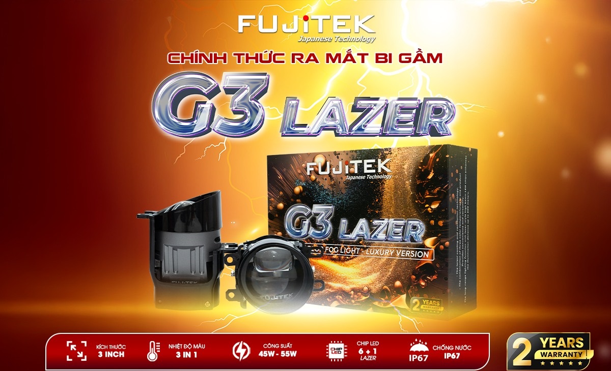 Đèn bi gầm Fujitek G3 LAZER 3.0inch dành cho oto xe máy 3 chế độ màu đa năng Lazer chiếu xa - BH 2 n