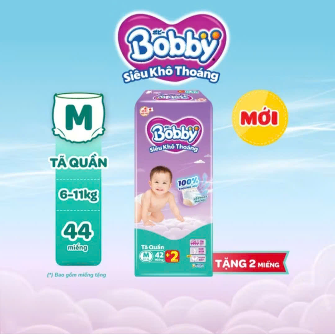 Tã quần Bobby Siêu Khô Thoáng - 100% Thoáng Khí M42/L36/XL32/XXL28/XXXL22/XXXL29