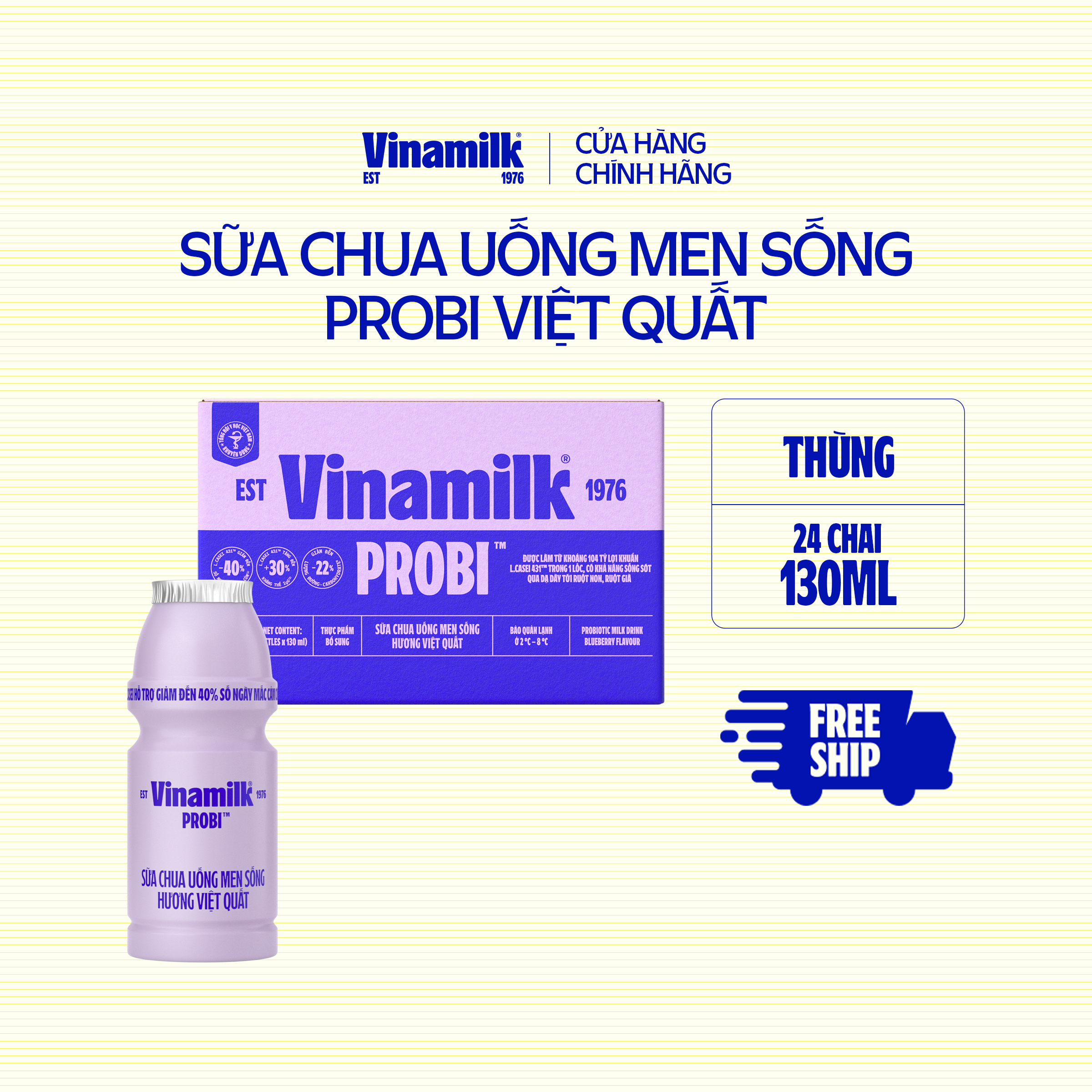 [CHỈ GIAO TRONG BÁN KÍNH 15KM] Thùng Sữa chua uống Probi Việt Quất chai x 130ml - 24 chai/Thùng Yogu