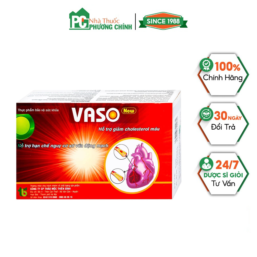 Viên Uống Bổ Tim Vaso New - Hỗ Trợ Giảm Cholesterol Ngăn Ngừa Nhồi Máu Cơ Tim (Hộp 30 Viên)