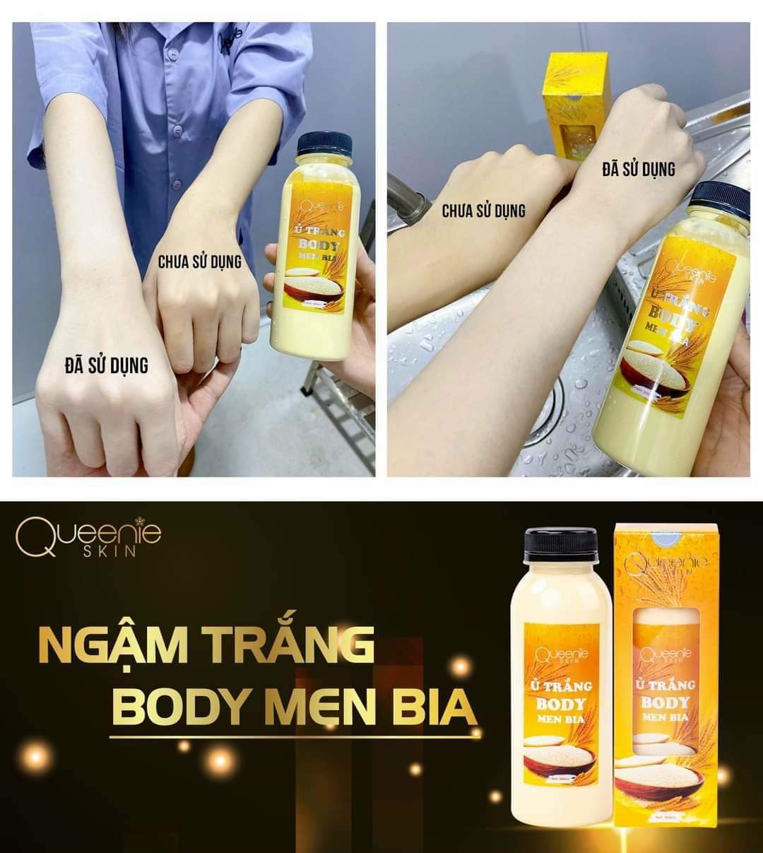 [HCM]Ủ trắng body men bia Queenie skin mới an toàn cho da hàng chính hãng giúp làm trắng cấp ẩm hạn chế melanin bậc tone sau lần đầu sử dụng