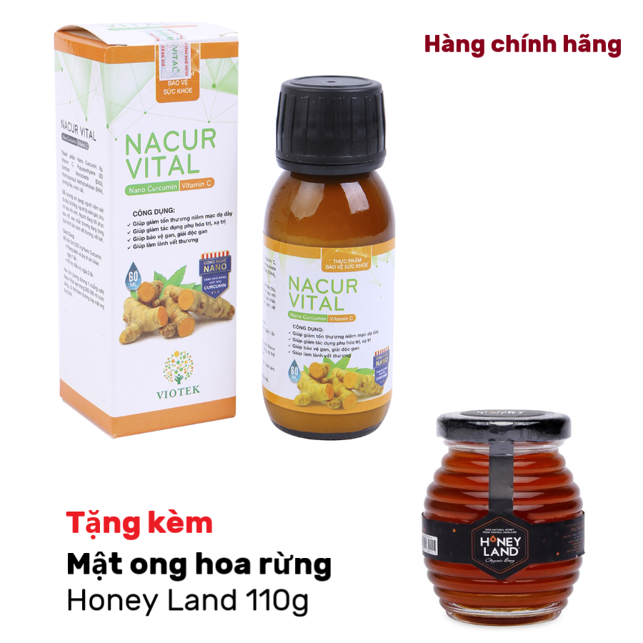 [Hcm]Nano Curcumin Tích Hợp Vitamin C Nacur Vital 60Ml Hỗ Trợ Bảo Vệ Niêm Mạc Dạ Dày Chống Lão Hóa Da. Tặng 1 Hũ Mật Ong Hoa Rừng Honey Land 110G