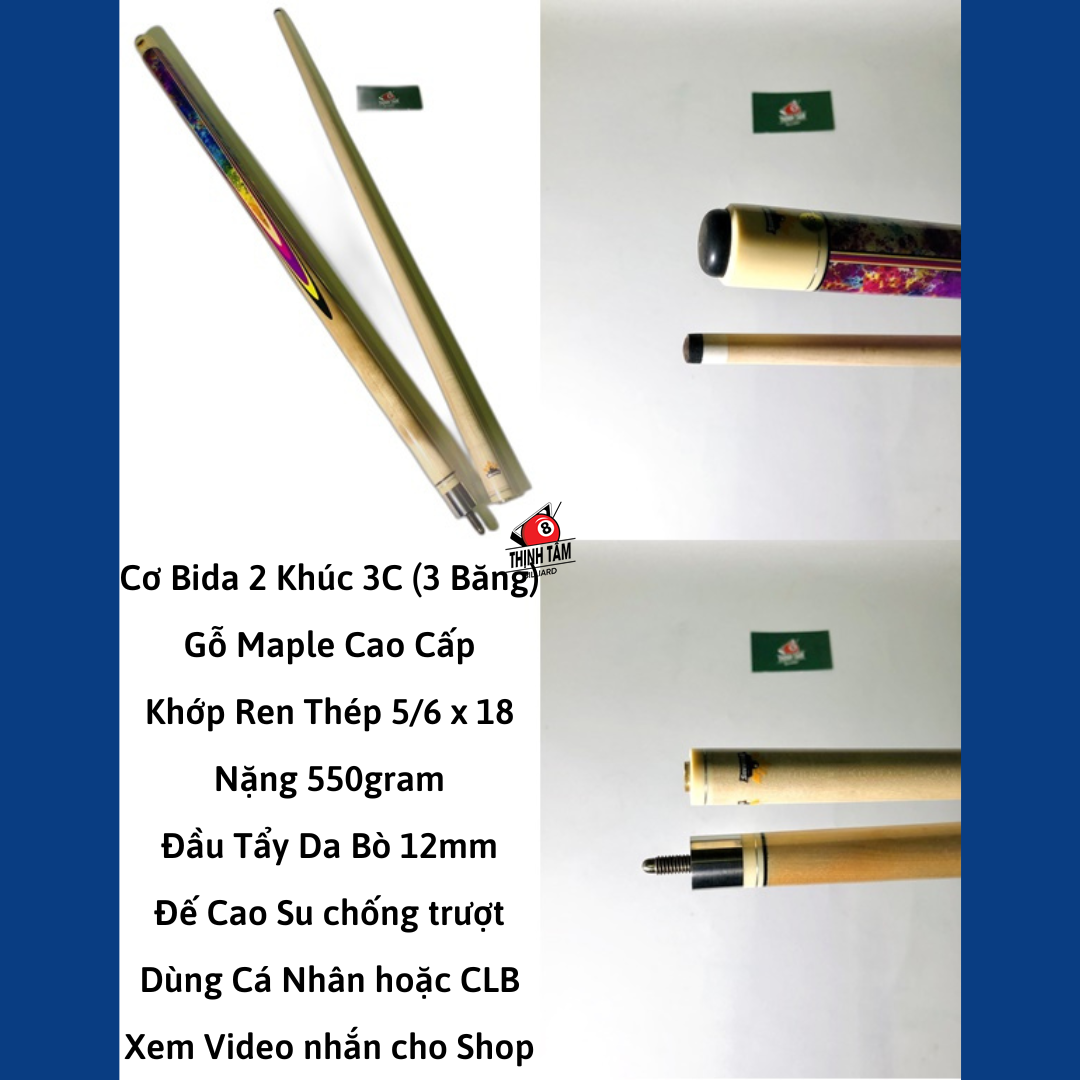 [THỊNH TÂM] Cơ Bida Gậy Bi-A, Cơ Phá, Bida Lỗ Gậy Bida 2 Khúc Gỗ Hương, Phíp Đồng 1 khúc [ GẬY BIDA 