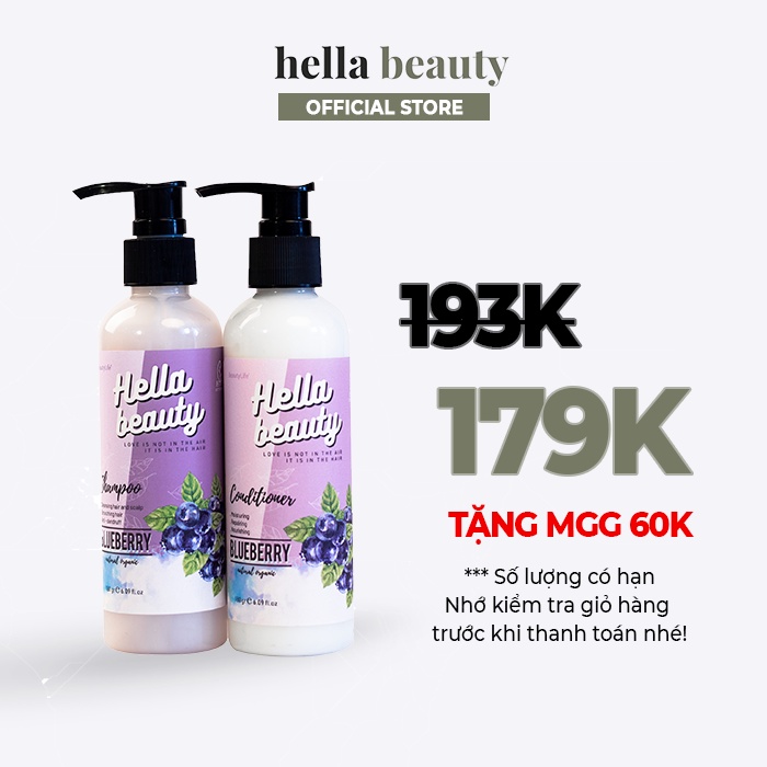 Combo Dầu Gội Xả Thảo Mộc Tinh Dầu Tự Nhiên Blueberry Hella Beauty 180G