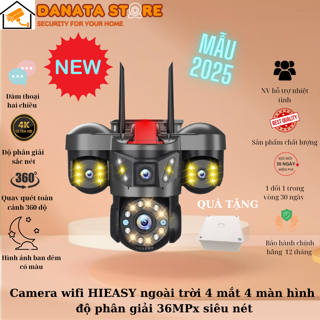 (Lỗi 1 đổi 1) Camera HiEasy 36MP Chất Lượng Cao Bắt Sóng Wifi Xoay 360 Độ Chống Nước