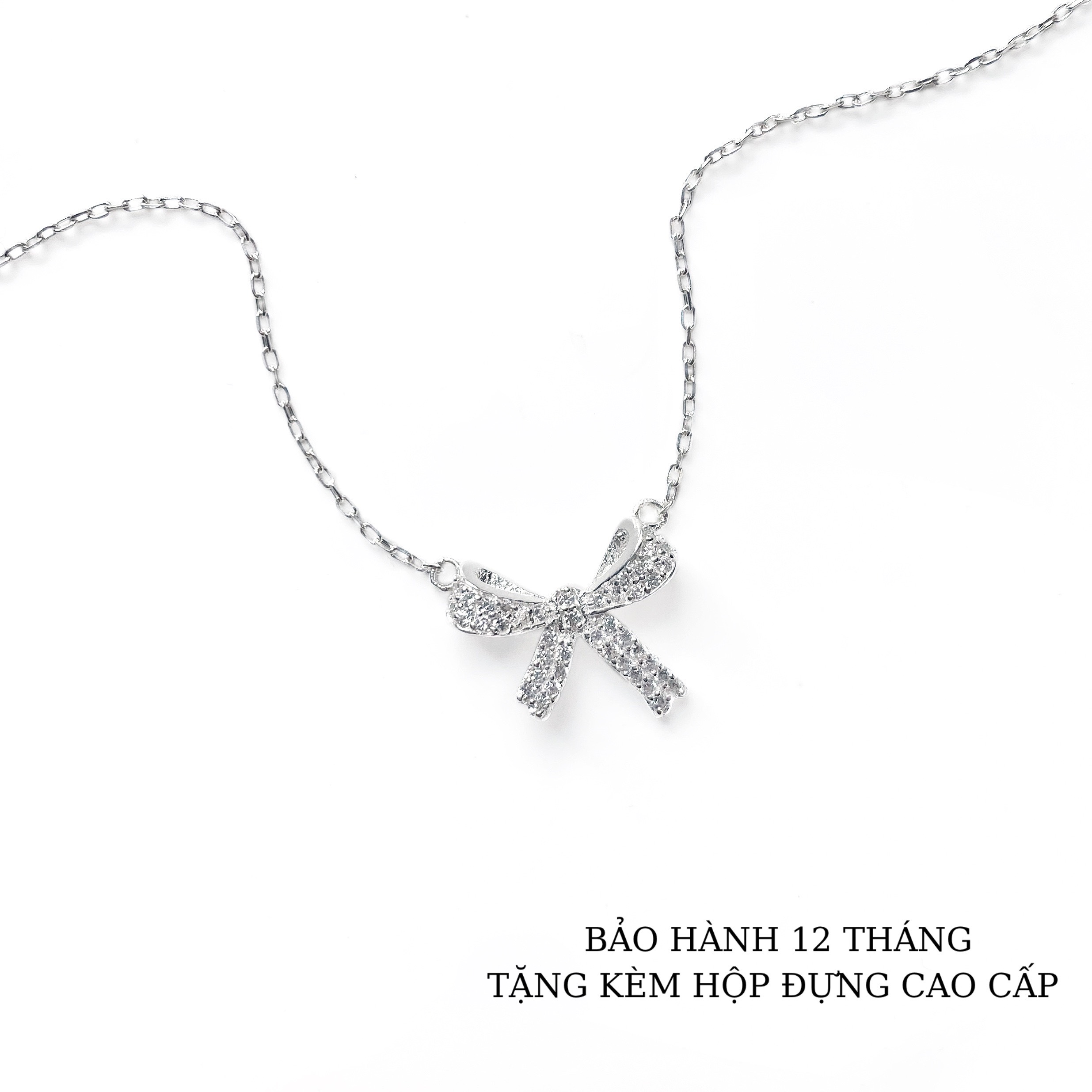 [Giao Nhanh 2H HN] Dây chuyền bạc Miuu Silver vòng cổ nữ hình cái nơ đính đá xinh xắn sang trọng