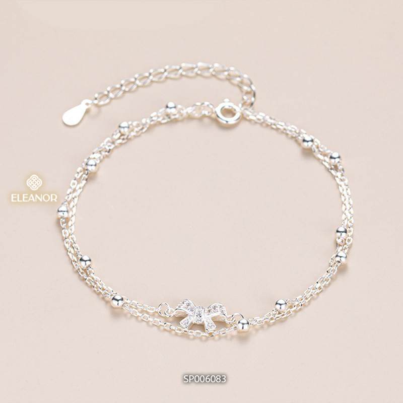 Vòng tay nữ layer bạc 925 Eleanor Accessories lắc tay hình nơ đính đá phối bi tròn phụ kiện trang sứ