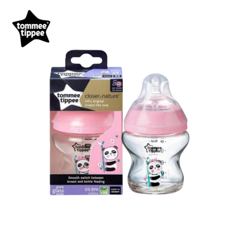 Bình sữa thủy tinh 250ml  150 ml (kèm núm ti chảy sữa chậm) 0 tháng trở lên tommee tippee (82017)