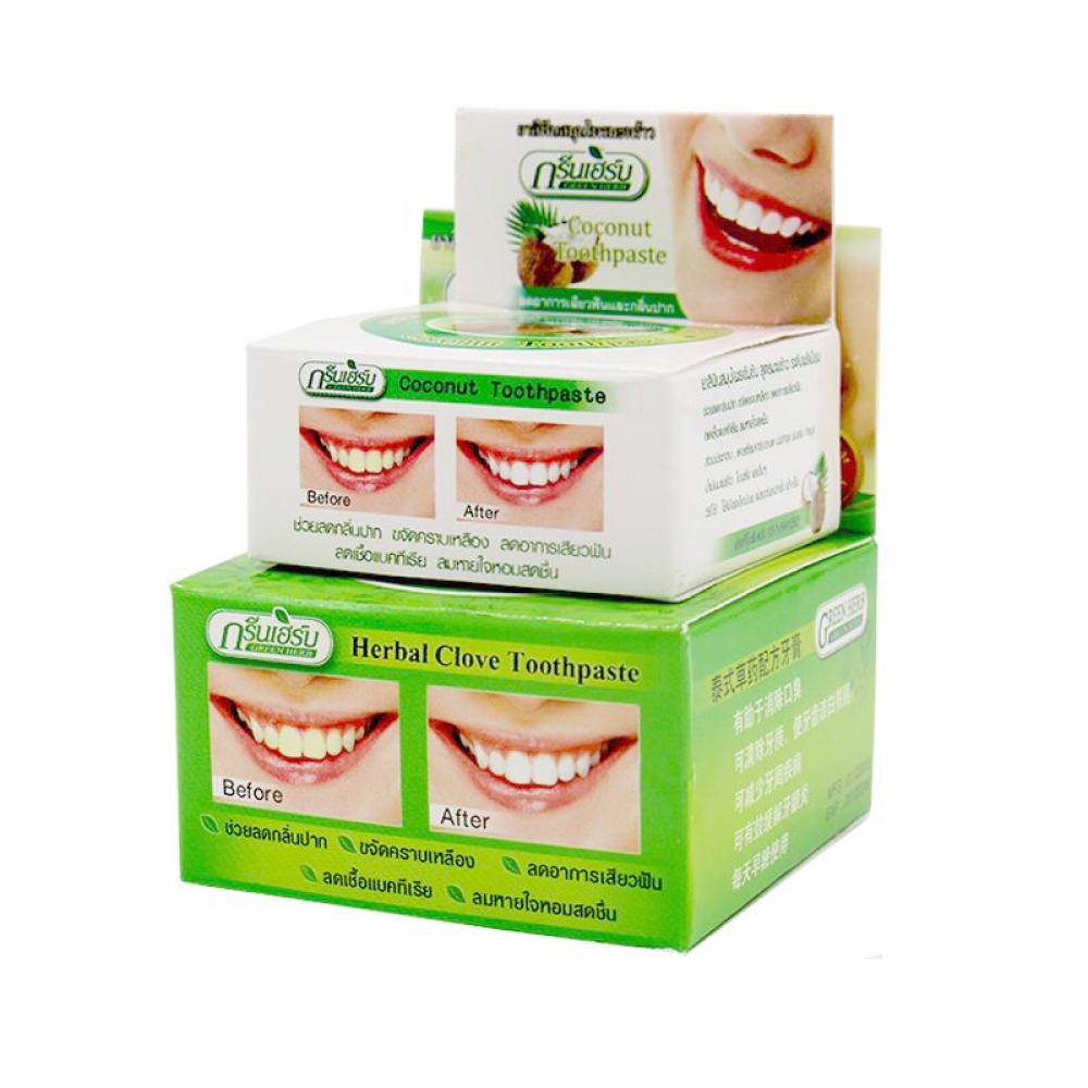 Kem Tẩy Trắng Răng Green Herb Herbal Clove Toothpaste Thái Lan 25G Tặng Kèm Hủ Nhỏ 10G - Kem Tẩy Siêu Trắng Cho Răng Miệng - Tẩy Trắng Hiệu Quả Giá Phải Chăng