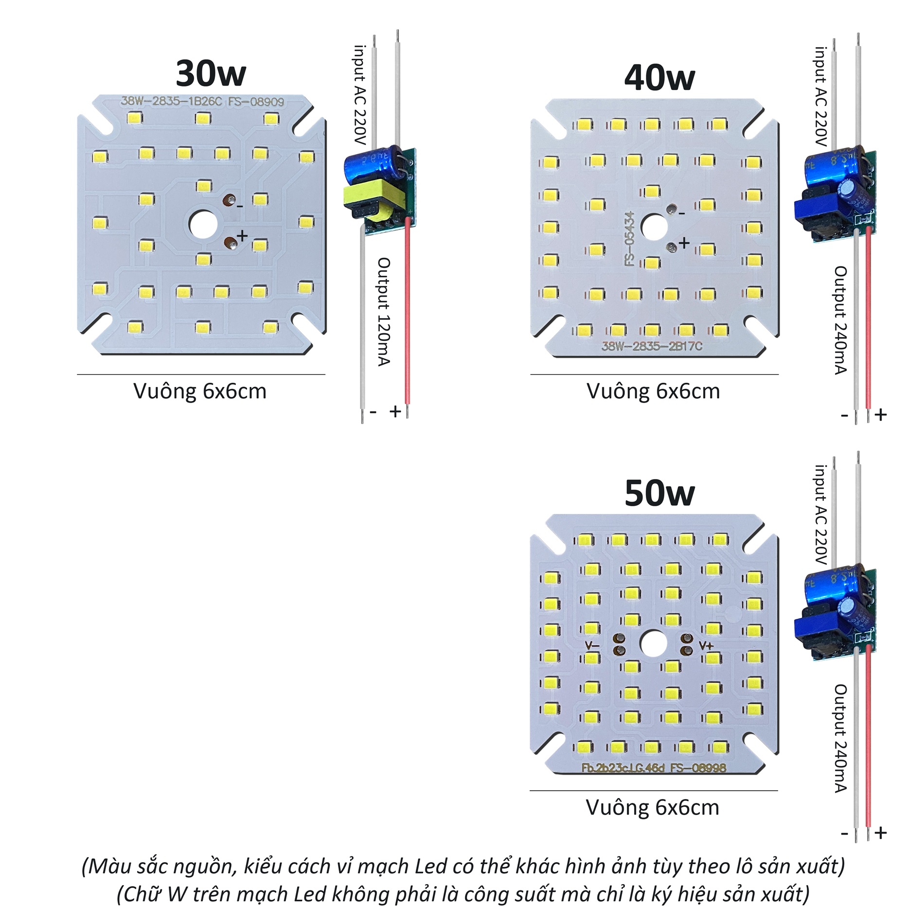 Bảng mạch đèn Led 220v 50w 40w 30w thay thế mạch bóng đèn mắt chip Led siêu sáng +nguồn driver Posso