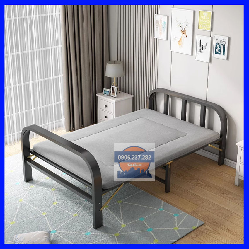 Giường ngủ xếp gọn khung kim loại cao cấp phủ sơn tĩnh điện KÈM DÁT GỖ kích thước 70cm 1m 1m2 x 198cm giường gấp gọn thông minh