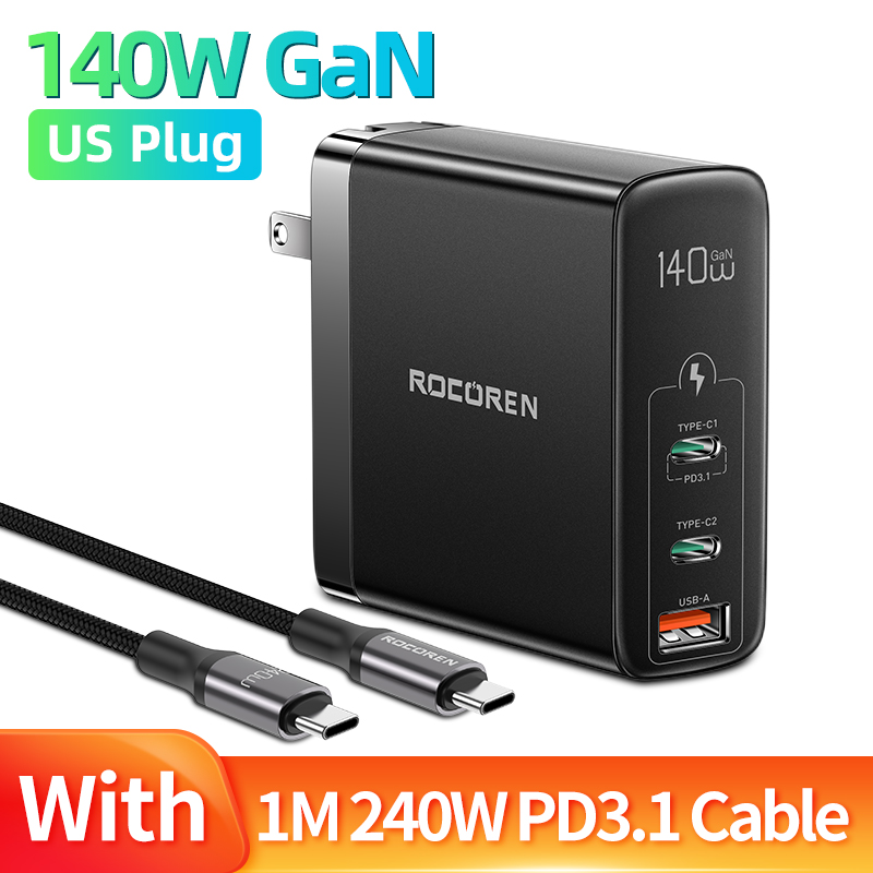 Rocoren 140W GaN USB C Sạc PPS PD 3.1 Quick Charge 4.0 QC 3.0 Type C Sạc Nhanh Cho Macbook Pro iPhon