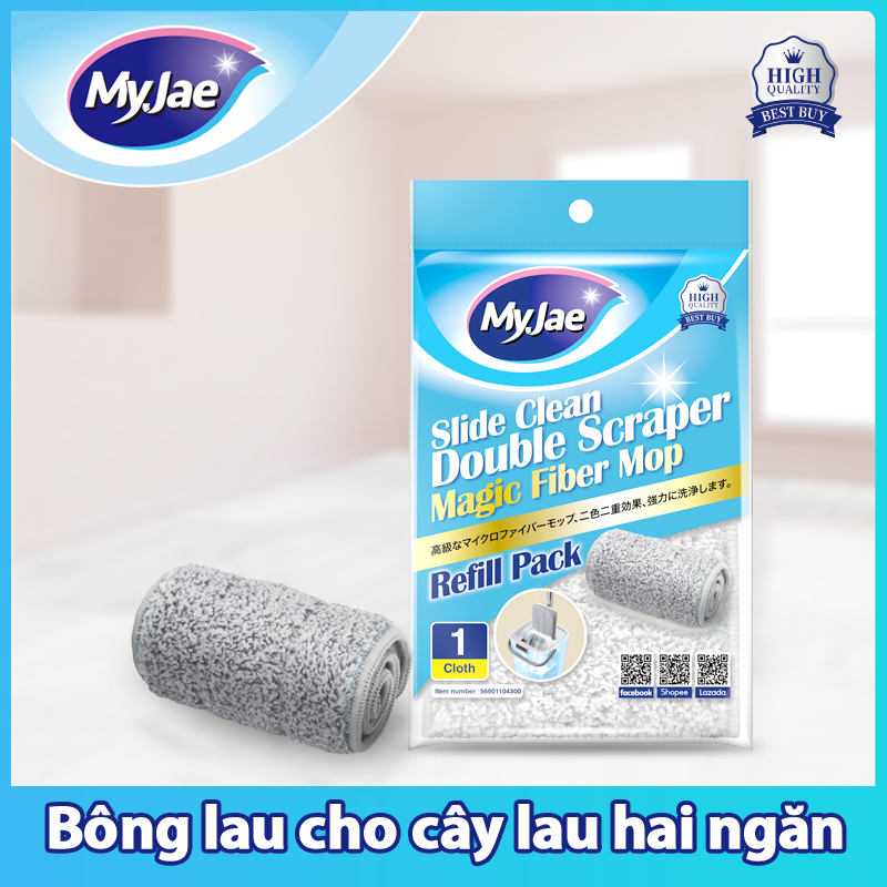 (Chọn Loại) Bông Lau Thay Thế MyJae Sợi Microfiber Dành Cho Cây Lau Nhà Tự Vắt 2 Ngăn 33cm x 12cm