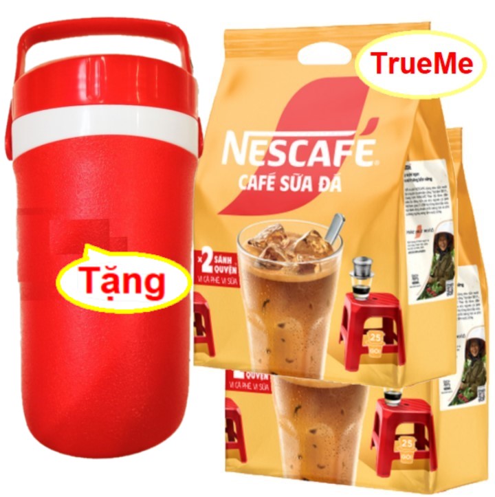 [Tặng Bình đá giữ nhiệt] Bộ x2 túi Nescafe sữa đá (25gói x 24g/túi) - Ca phe rang xay hoa tan - cafe