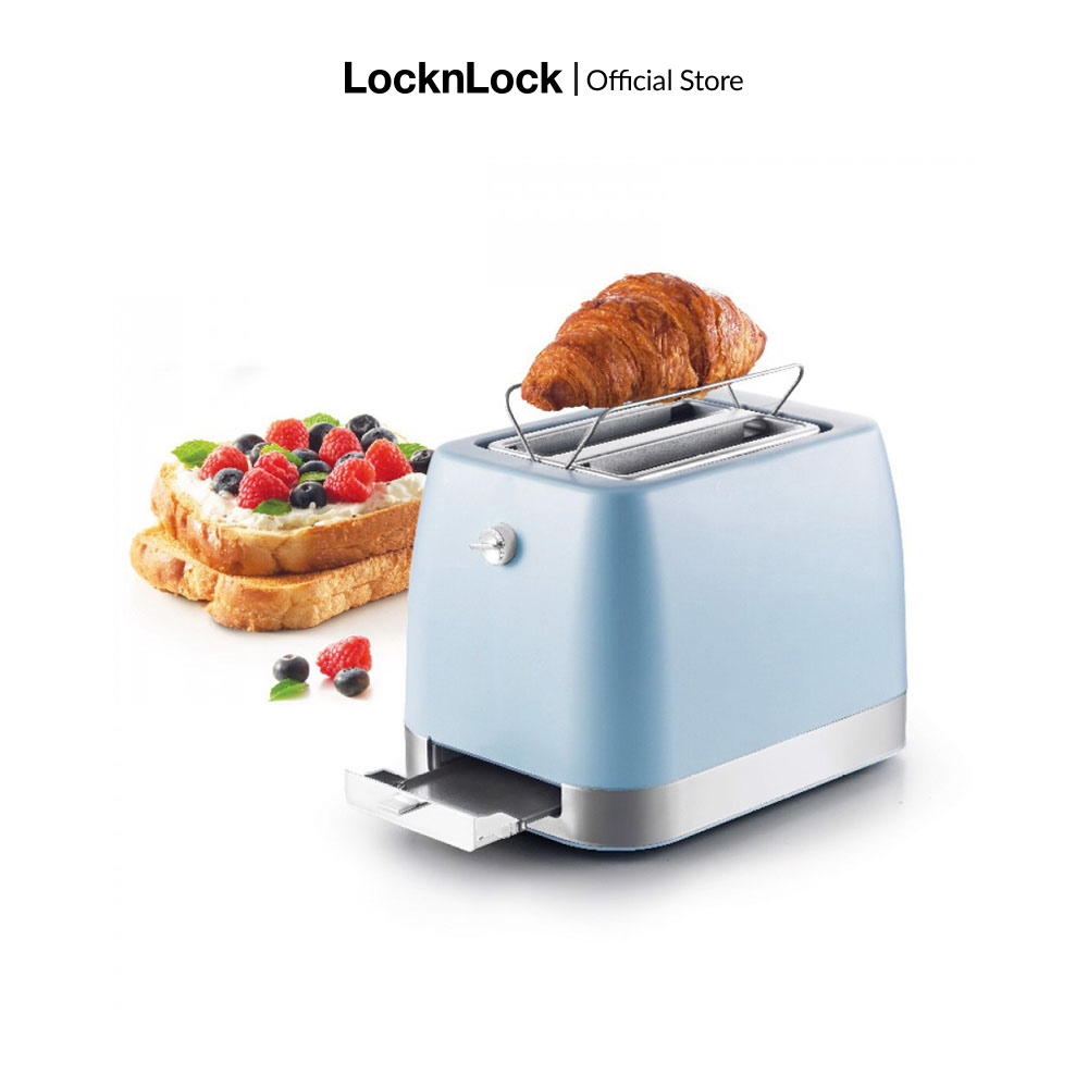 EJB221BLU - Máy nướng bánh mì Lock&amp;Lock 700W - 6 mức độ nhiệt khay chứa vụn bánh mì Dễ dàng hâm nóng /nướng giòn bánh mì - Hàng chính hãng