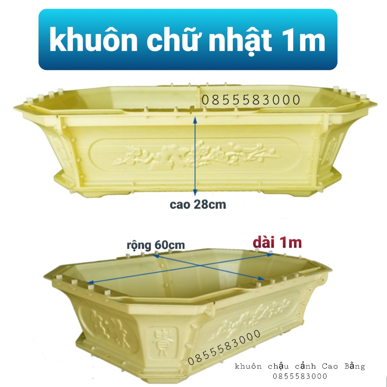 khuôn chậu cảnh chữ nhật 1m vát góc . (khuôn chậu ABS có lòng trong)