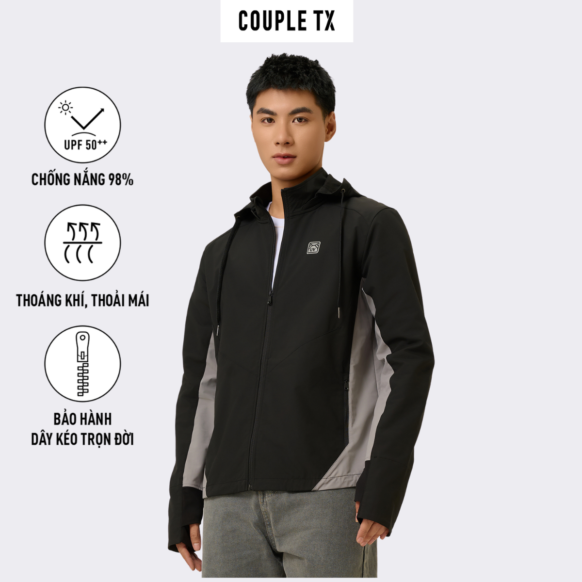 Áo Khoác Chống Nắng Nam COUPLE TX - Áo Khoác Chống Tia UV Pro Windbreaker Có Nón Có 2 Túi Trong Form