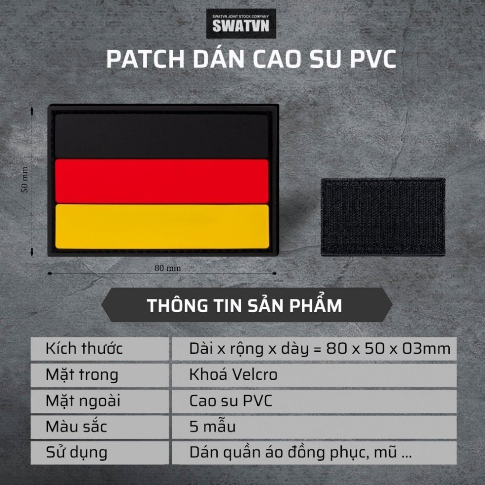 PATCH CAO SU PVC VELCRO COMBO 2 CÁI | PATCH CỜ CÁC NƯỚC 3D 80X50MM DÁN BALO MŨ ÁO TACTICAL MOLLE