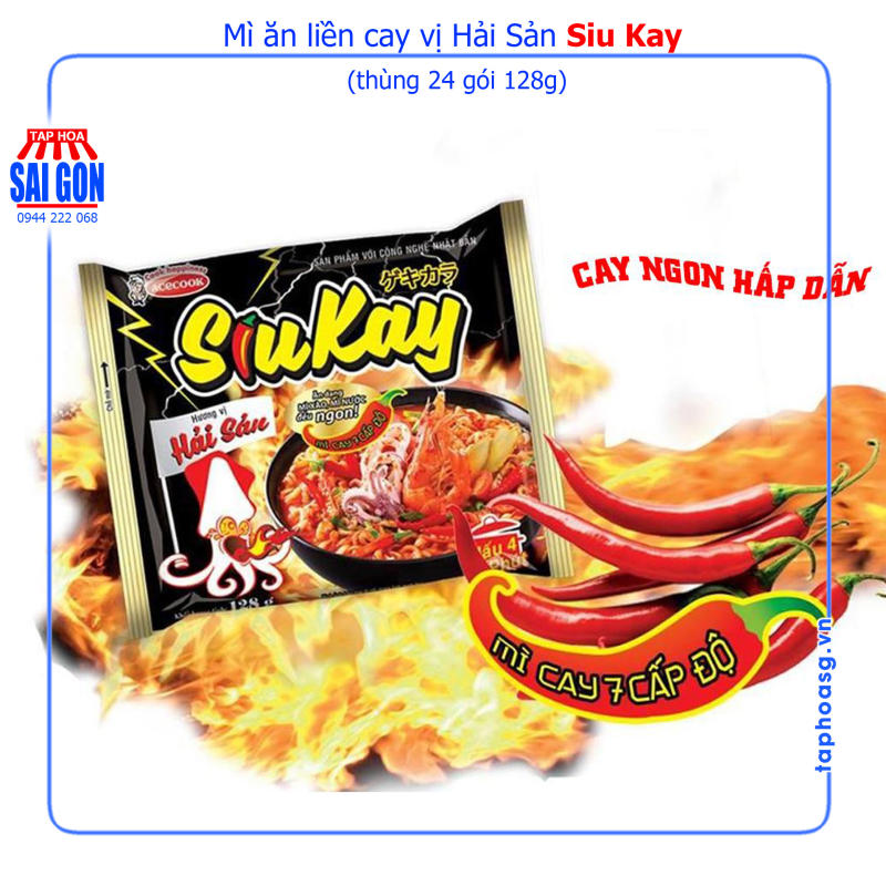 THÙNG Mì Siu Kay các vị Hải Sản Gà Phô Mai Bò thùng 24 gói 128g vị cay cực đỉnh ngon cực say ấn tượng khó phai