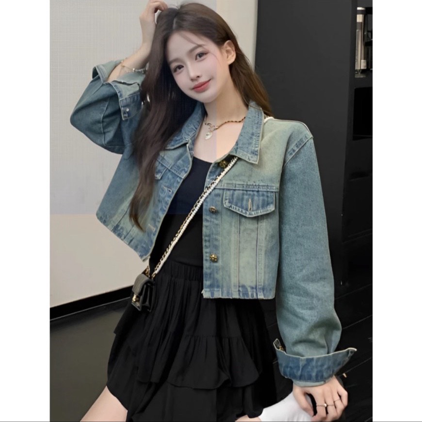 ÁO KHOÁC CROPTOP JEAN TAY DƠI SIÊU HOT CHẤT VẢI JEAN MỀM VNXK FREESIZE DƯỚI 65KG